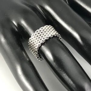 Size 8 Tiffany & Co Somerset Mesh Basket Weave Ring Mens Unisex in  Silver